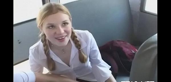  Cute schoolgirl fucked hard and takes a large facial spunk fountain
